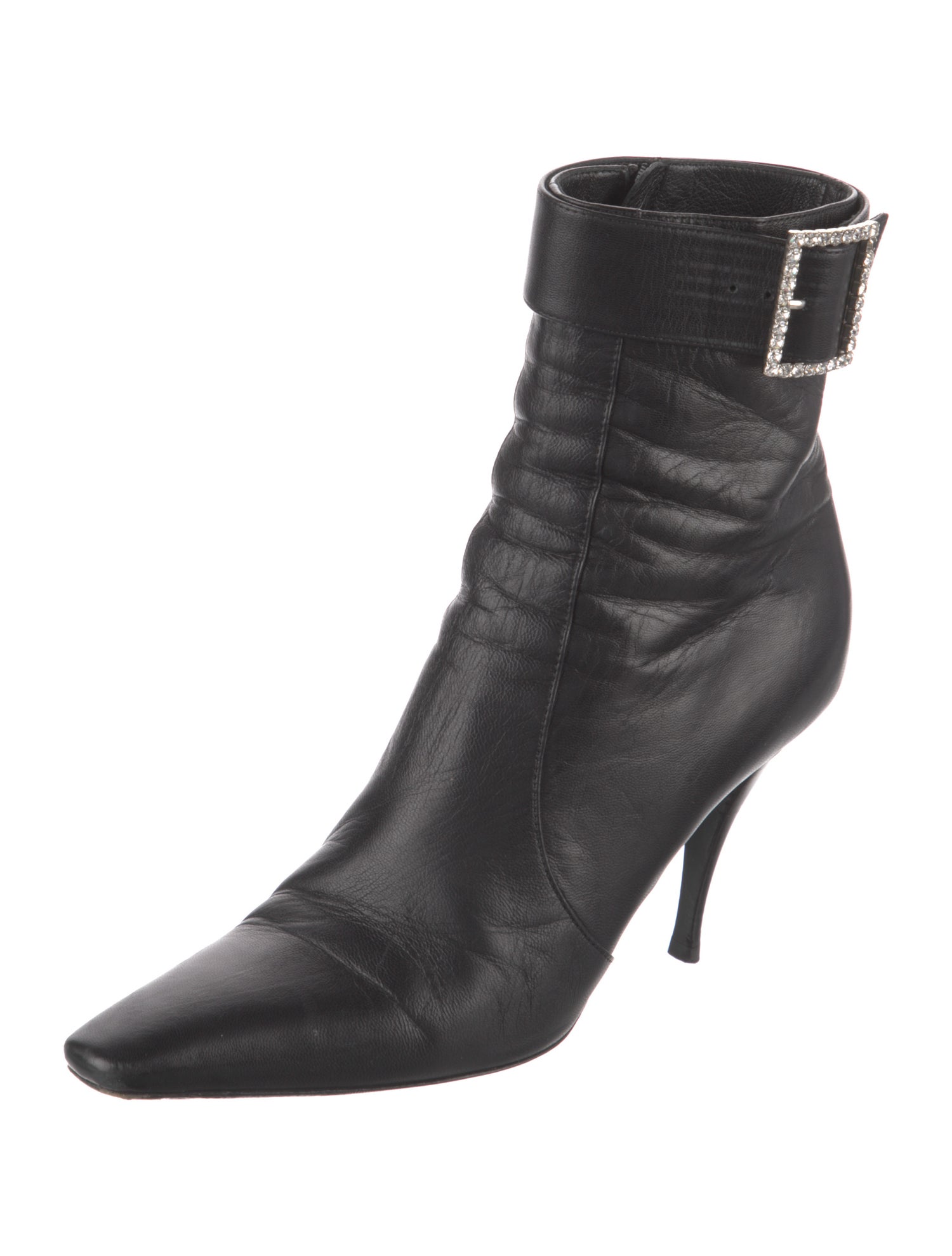 Saint Laurent Leather Crystal Embellishments Boots